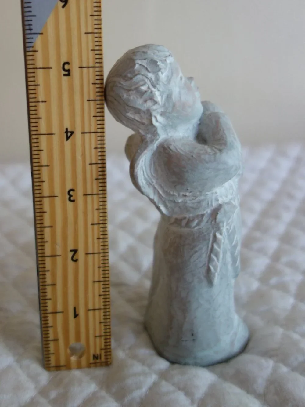Vntg 2001 ISABEL BLOOM Greenish Hue Concrete Art Figurine Angel Boy w/ Dog